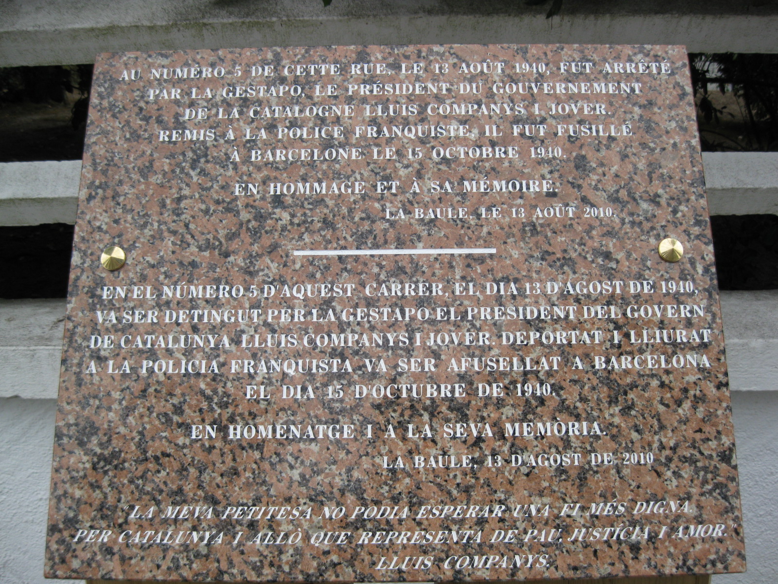 EMOTIU HOMENATGE A LLUÍS COMPANYS EN EL 70è ANIVERSARI DE LA SEVA DETENCIÓ PER LA GESTAPO A LA BRETANYA